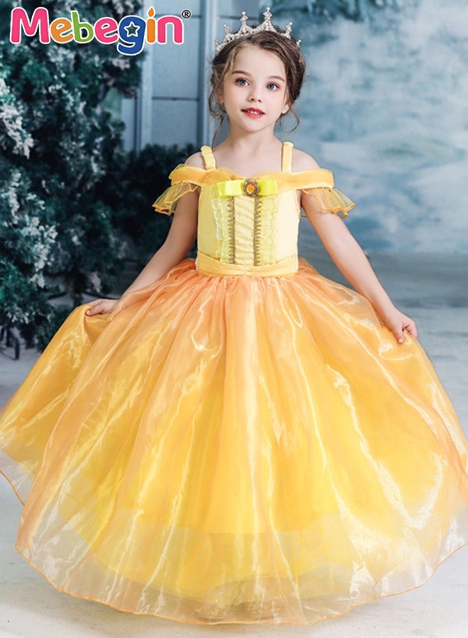 MEBEGIN Princess Belle Dress Set with Crown, Gloves and Magic Wand, Elegant Princess Dress Up Costume for Girls, Belle Princess Tutu, Made of Breathable Soft Polyester, Great for Fancy Dress Parties, Birthdays, Prom Outfits and Cosplay Activities - Image 3